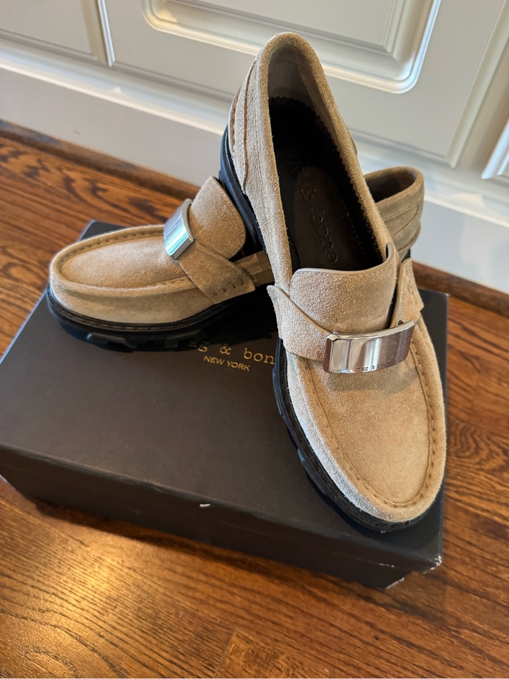 rag & bone Tan Suede Women's Loafers with Silver Accent